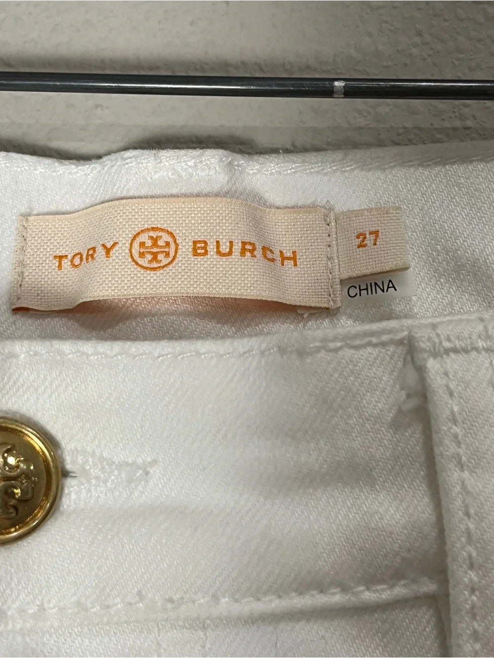 Tory Burch High-Waisted White gold Button-Fly Jeans 27 x 28 NEW
